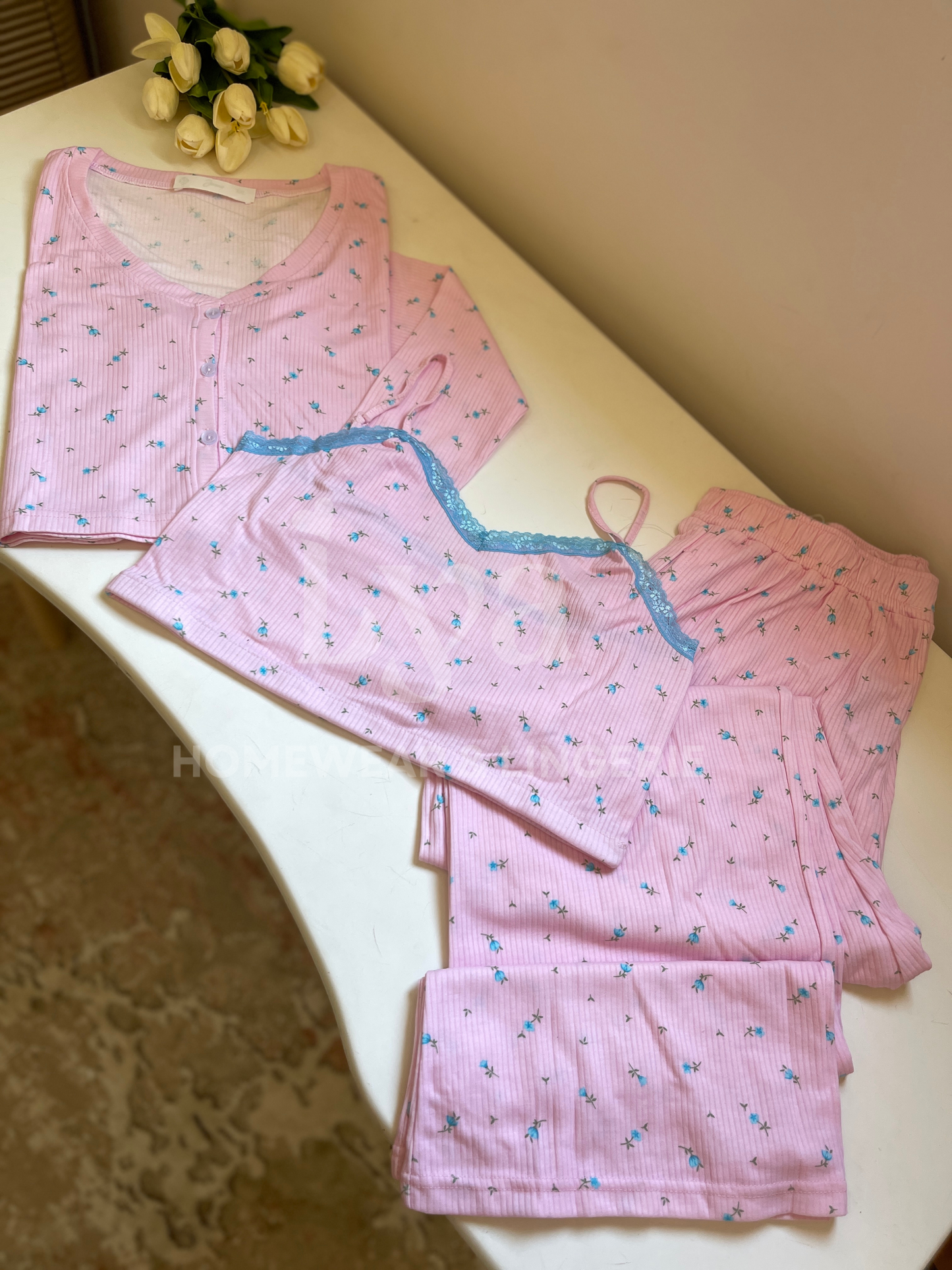 Baby Blue & Pink Rib Set