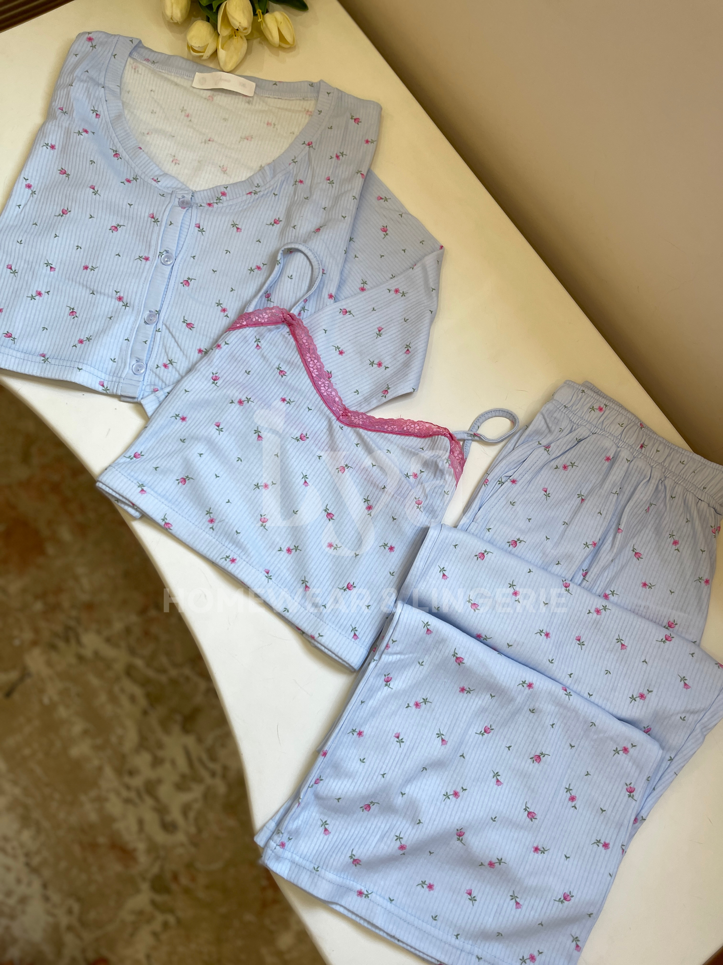 Baby Blue & Pink Rib Set